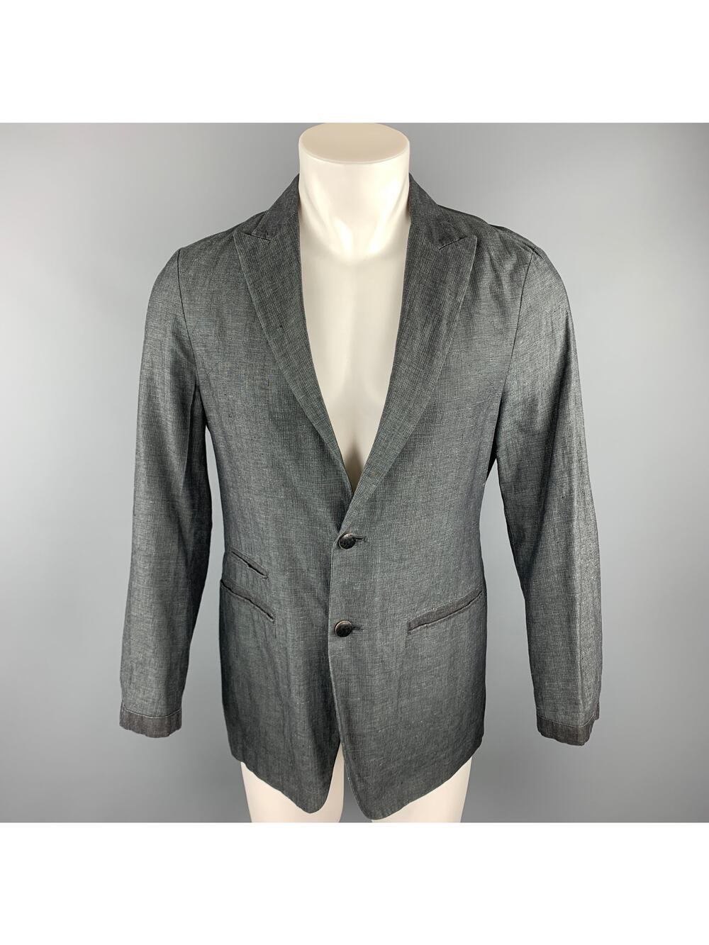 JOHN VARVATOS Size 36 Dark Gray Heather Linen / Cotton Sport Coat